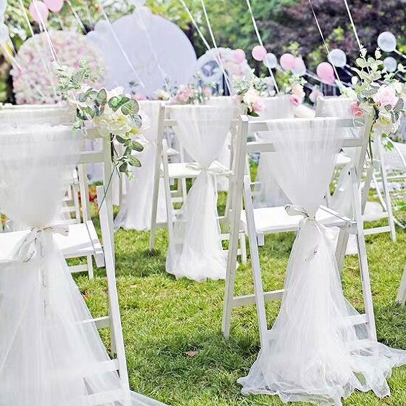 纱幔婚庆椅背纱高密度白纱户外婚礼椅子装饰欧根纱竹节椅布料网纱