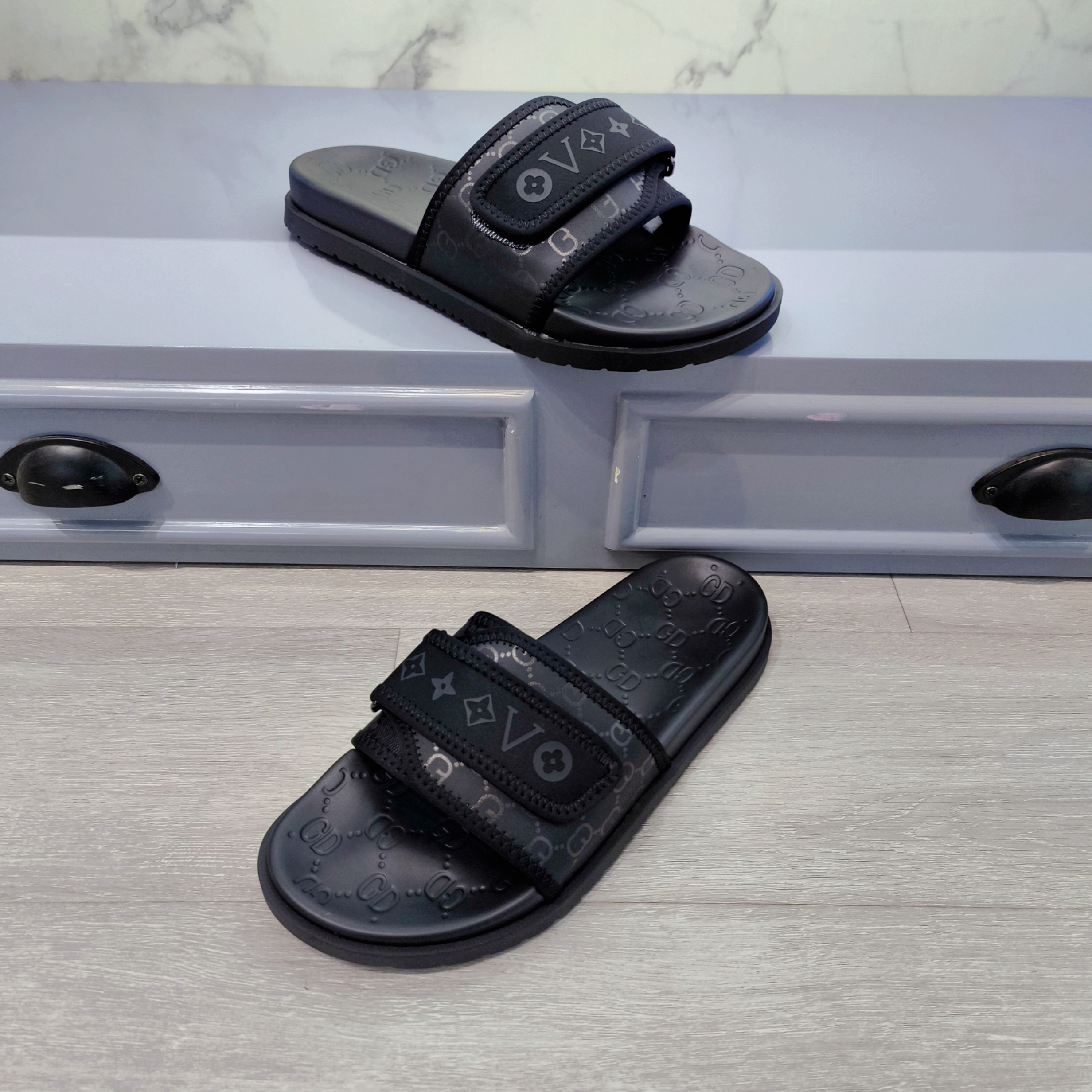 厚底一字拖防滑青年耐磨魔术贴男