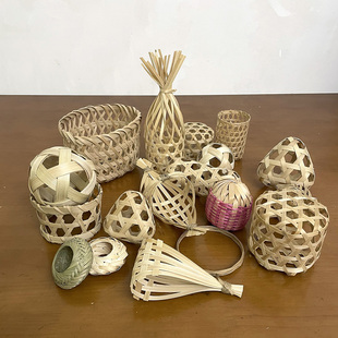 新中式小竹编平安扣三角体粽子圆柱节日装饰传统手工编织迷你篮子