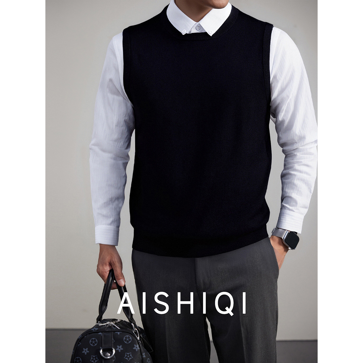 男士马甲背心搭配衬衫时尚帅气