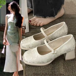 新中式国风玛丽珍单鞋女2025新款春夏配旗袍裙子温柔粗跟高跟鞋子