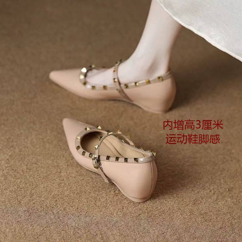 真软皮小个子内增高玛丽珍鞋女欧美风铆钉尖头单鞋女法式浅口船鞋,女鞋,浅口单鞋,淘宝优惠券,粉丝福利购,淘宝优惠卷