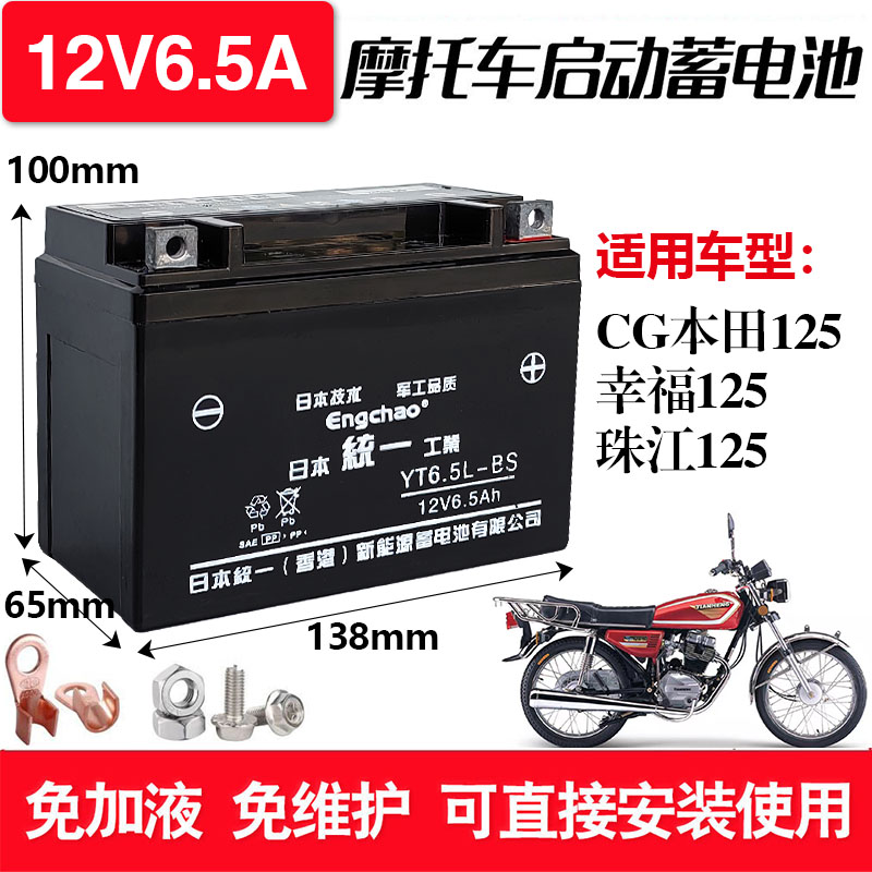 12v6.5A摩托车电瓶CG125珠江125
