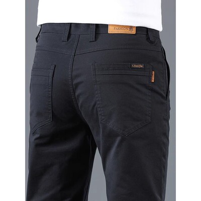 纯棉休闲裤男款2025秋冬新款直筒修身弹力加绒加厚商务潮牌长裤子