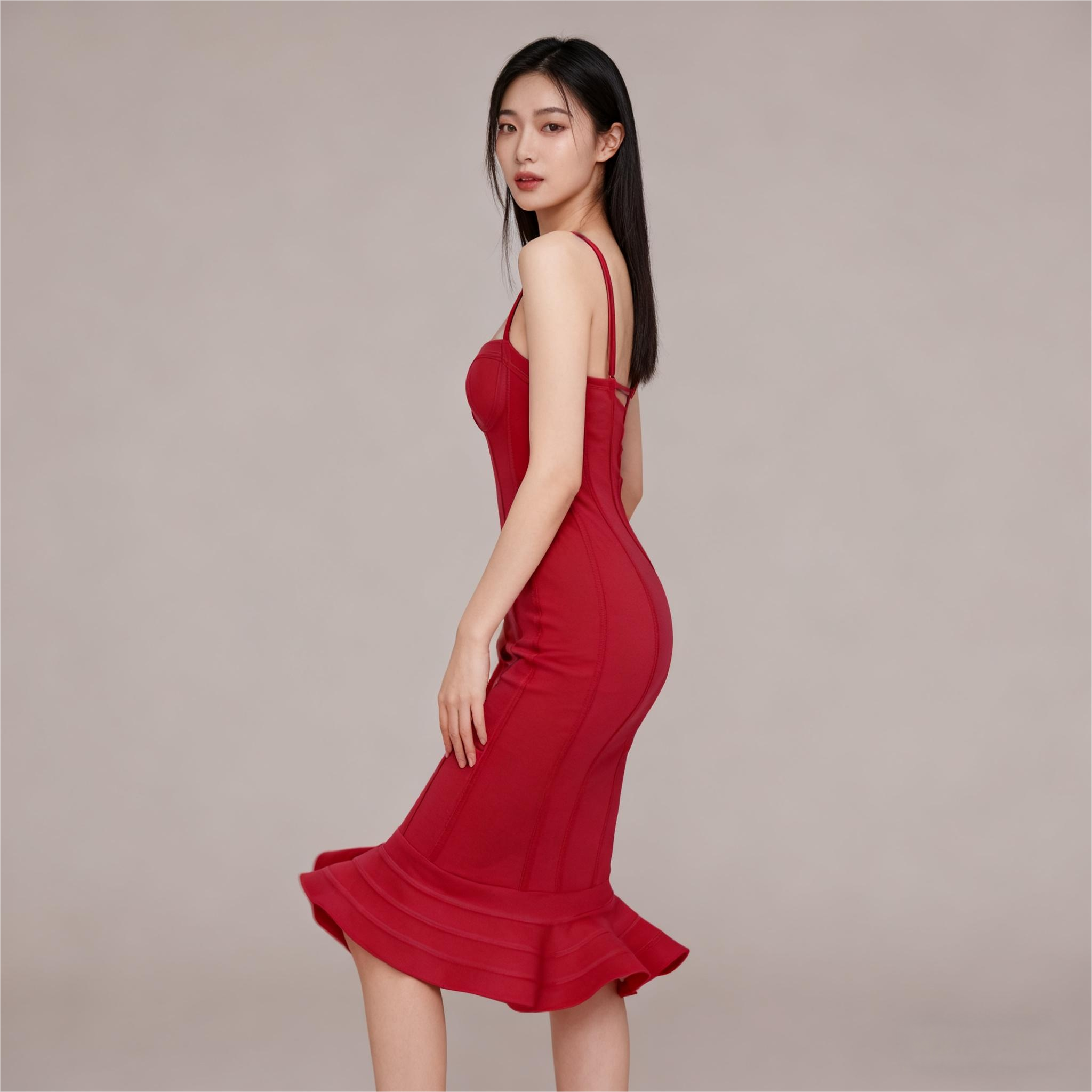吊带绷带裙性感修身鱼尾裙名媛风派对晚宴礼服显瘦包臀夜店连衣裙