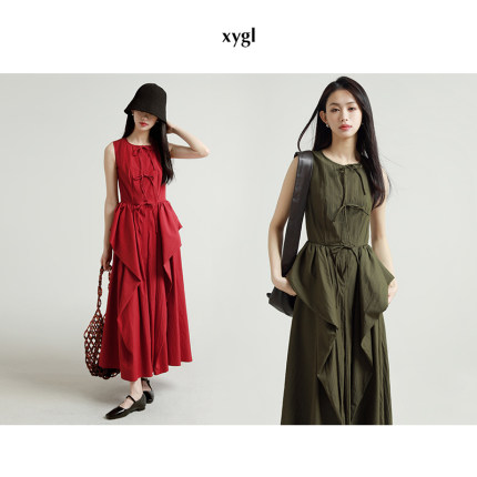 稀有概率 解构主义 新中式无袖连衣裙女设计感小众气质红色长裙夏