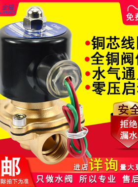 电磁阀常闭全铜4分水阀24V进水电动阀水管铜线开关电磁控制阀220V