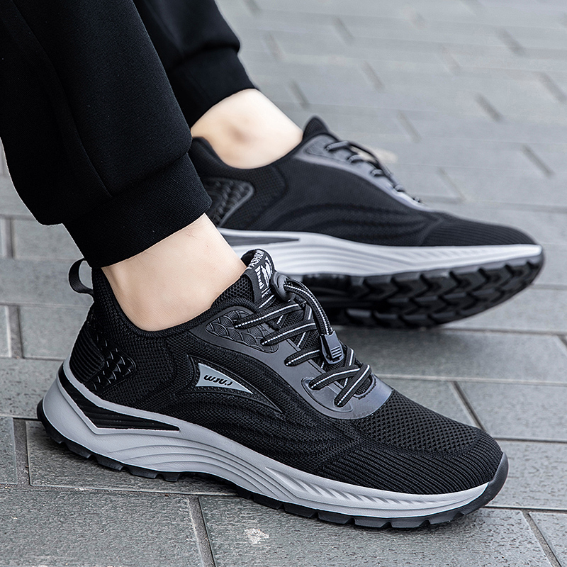 老人鞋爸爸鞋春秋款中老年男士休闲鞋黑色减震轻便跑步运动鞋男款