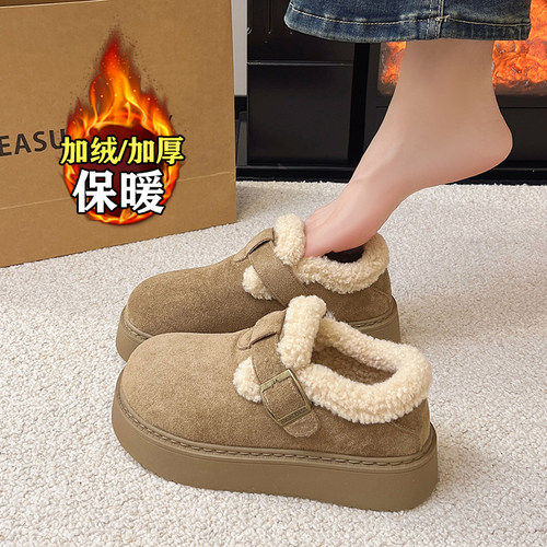 加绒勃肯鞋女厚底增高保暖棉鞋