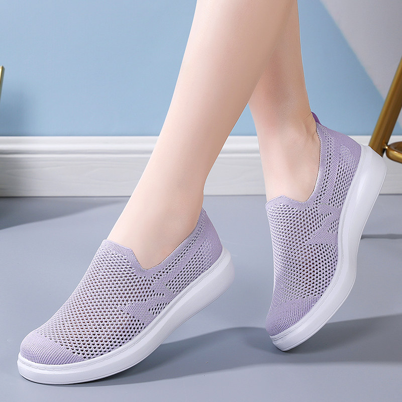 一脚蹬软底孕妇鞋大码脚浮肿宽松女鞋夏季透气外穿平底飞织布鞋女