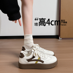 女鞋厚底德训板鞋子女2026春季新款皮面防水学生休闲小白鞋女34码