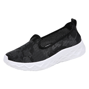 夏季透气妈妈鞋一脚蹬软底舒适黑色网面鞋女轻便薄款浅口镂空女鞋