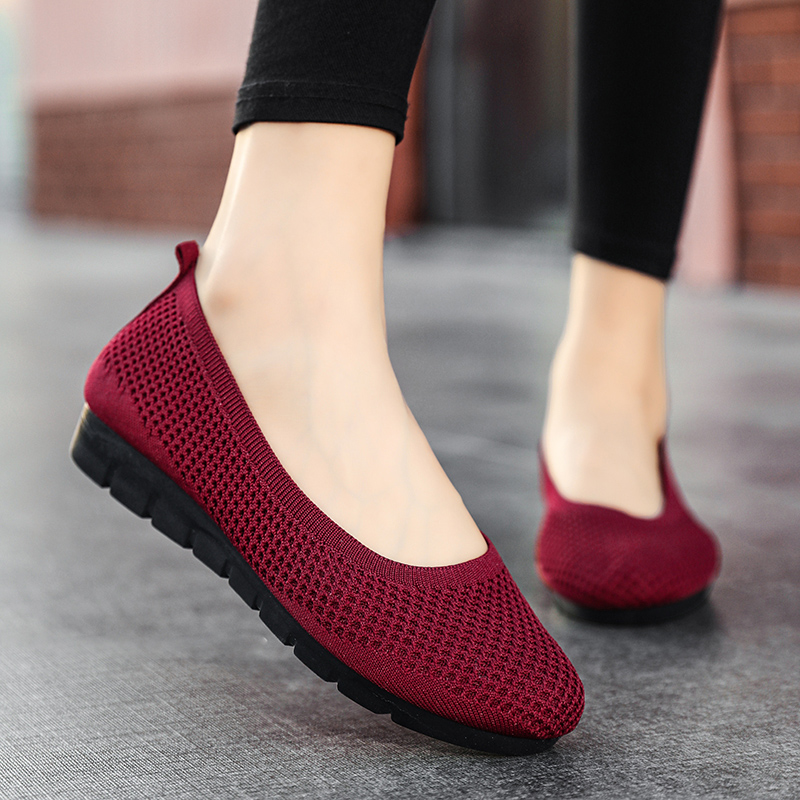 中老年健步鞋红色网面妈妈老人鞋