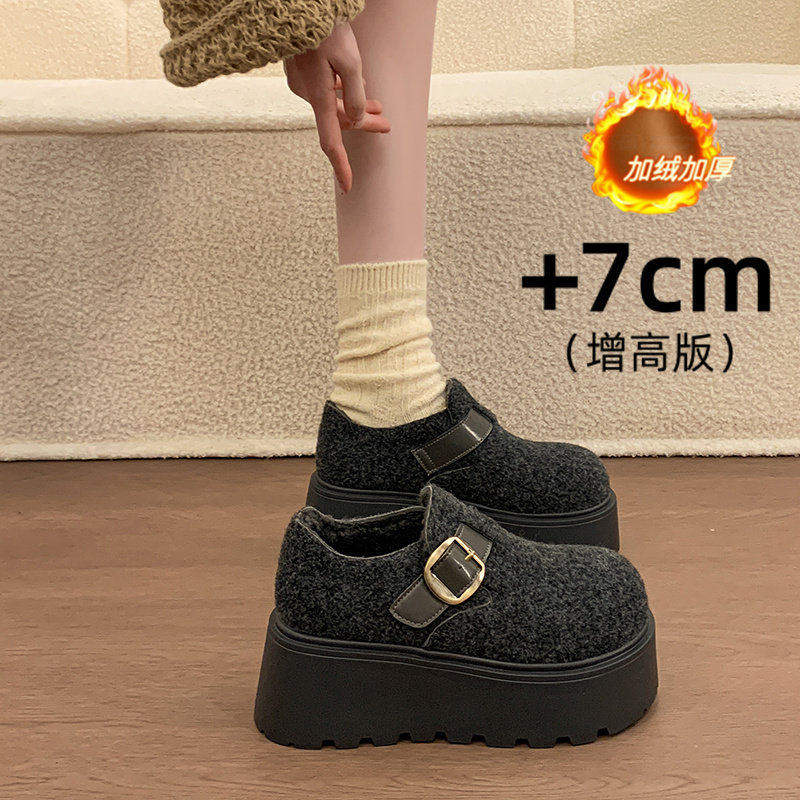 厚底灰色毛毡勃肯鞋女2025冬季爆款松糕乐福鞋加绒保暖棉鞋子34码,女鞋,勃肯鞋/软木鞋,淘宝优惠券,粉丝福利购,淘宝优惠卷