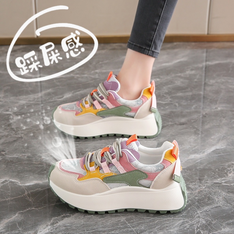 休闲鞋拼色小个子增高老爹鞋34码