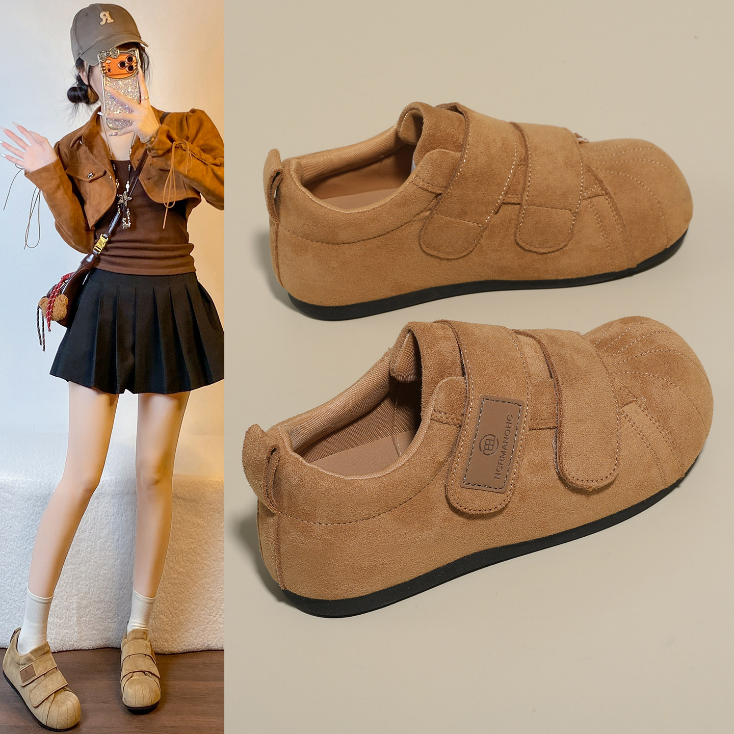 春季女鞋2026新款魔术贴平底休闲单鞋舒适百搭复古勃肯鞋子孕妇鞋,女鞋,时尚休闲鞋,淘宝优惠券,粉丝福利购,淘宝优惠卷