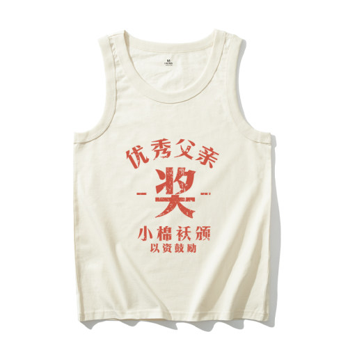 国潮文字背心男士纯棉无袖t恤