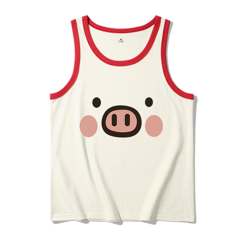 卡通小猪 趣味小众印花设计背心青少年学生无袖t恤夏季纯棉上衣服