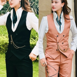 正正TUTU时尚修身百搭休闲商务英伦U领马甲西装韩版男女款服装-HM