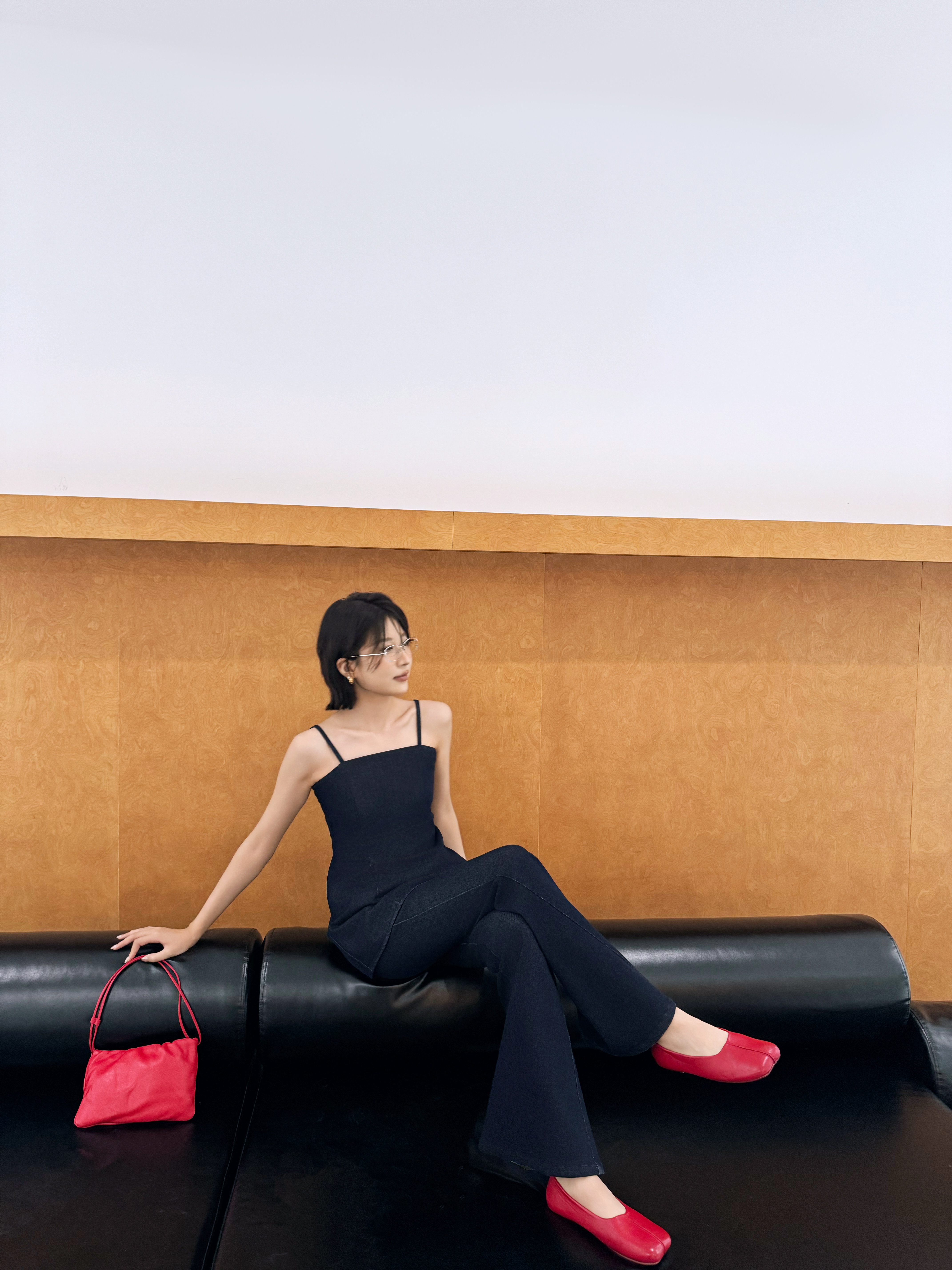 25F秋冬/ 时尚显瘦四面弹牛仔喇叭裤牛仔吊带打揽背心女士