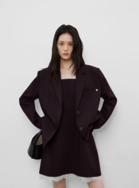 25F/秋 高级感宽松廓形葡萄紫西装外套女士