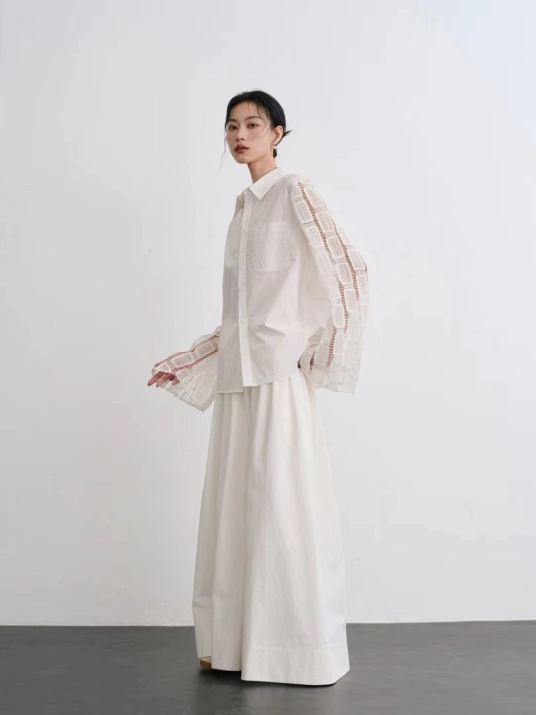 白色半身裙高腰a字裙摆简约小众设计款406407