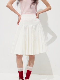 2026SS学院风白色百褶半身裙高腰插片设计感大摆伞裙气质显瘦半裙