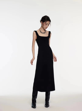 25秋/黑色紧身弹性木耳宽边吊带针织裙310347