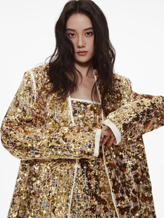 香槟金亮片西装小香风宽松外套时髦高级感穿搭