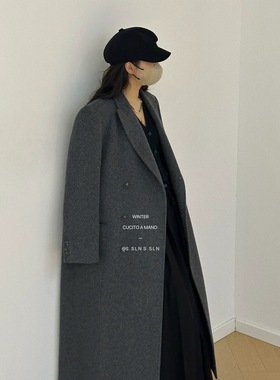 极简风经典oversize灰色西装羊毛大衣加长款高级感双面尼外套