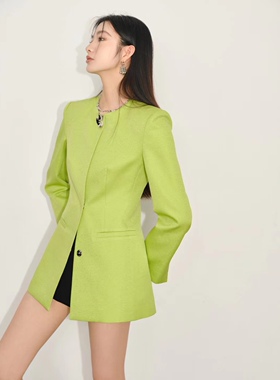 26SS春季新中式牛油果绿色西装裙外套女210345