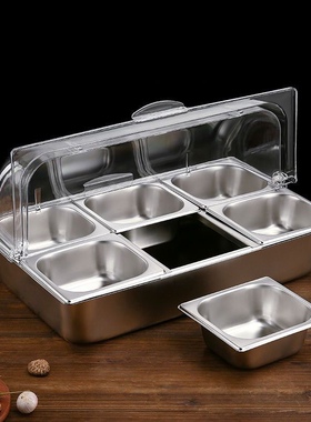 不锈钢盆双层保冷餐盘摆摊凉菜展示盒加冰蛋糕自助餐台水果捞卤味