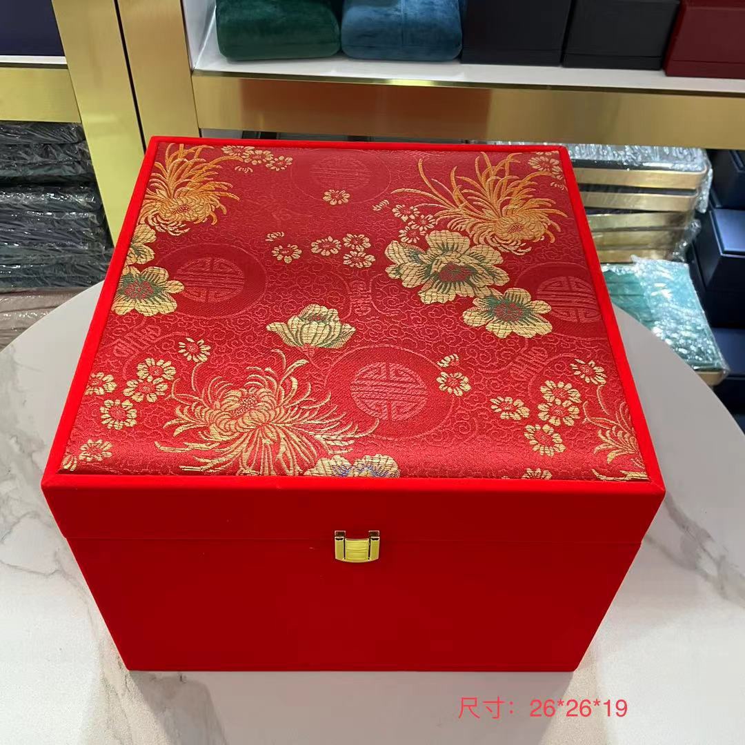 大红植绒黄金首饰盒 新娘嫁妆皇冠首饰收纳盒 婚庆首饰礼品锦盒