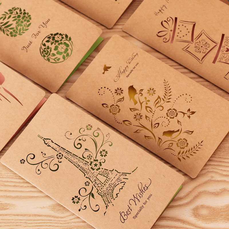 创意高档商务贺卡复古牛皮纸雕刻镂空卡片爱情感谢生日情人节