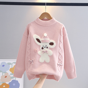 女童毛衣秋冬2025新款加绒加厚女孩毛线衣冬季洋气大童针织打底衫