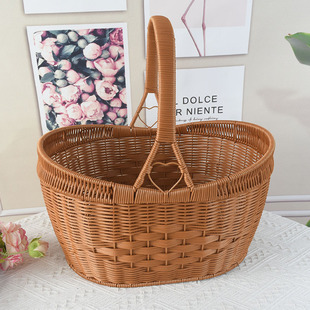 仿藤编织收纳筐元宝购物篮买菜野餐篮祈福篮露营水果篮采摘手提篮