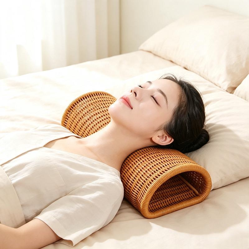 仿藤编护颈按摩枕手工编织图片