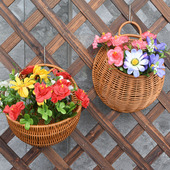 仿藤手工编织壁挂式 饰插花绿植挂篮收纳筐 编织花篮创意墙上墙壁装