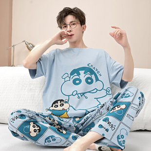 学生家居服套装 男士 休闲可外穿蜡笔小新薄款 纯棉卡通短袖 睡衣夏季
