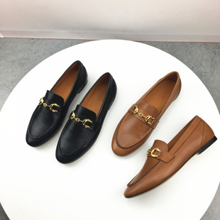 乐福鞋 外贸原单鞋 女平底真鹿皮英伦复古学院风马衔扣圆头一脚蹬春