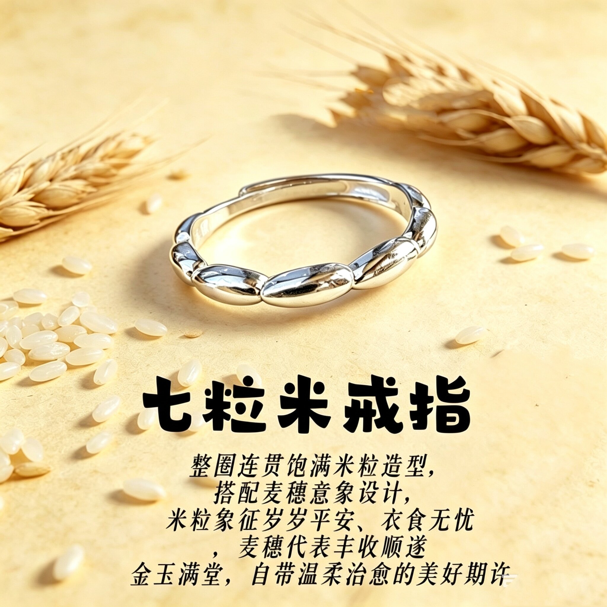 足银七粒米戒指招财纳福