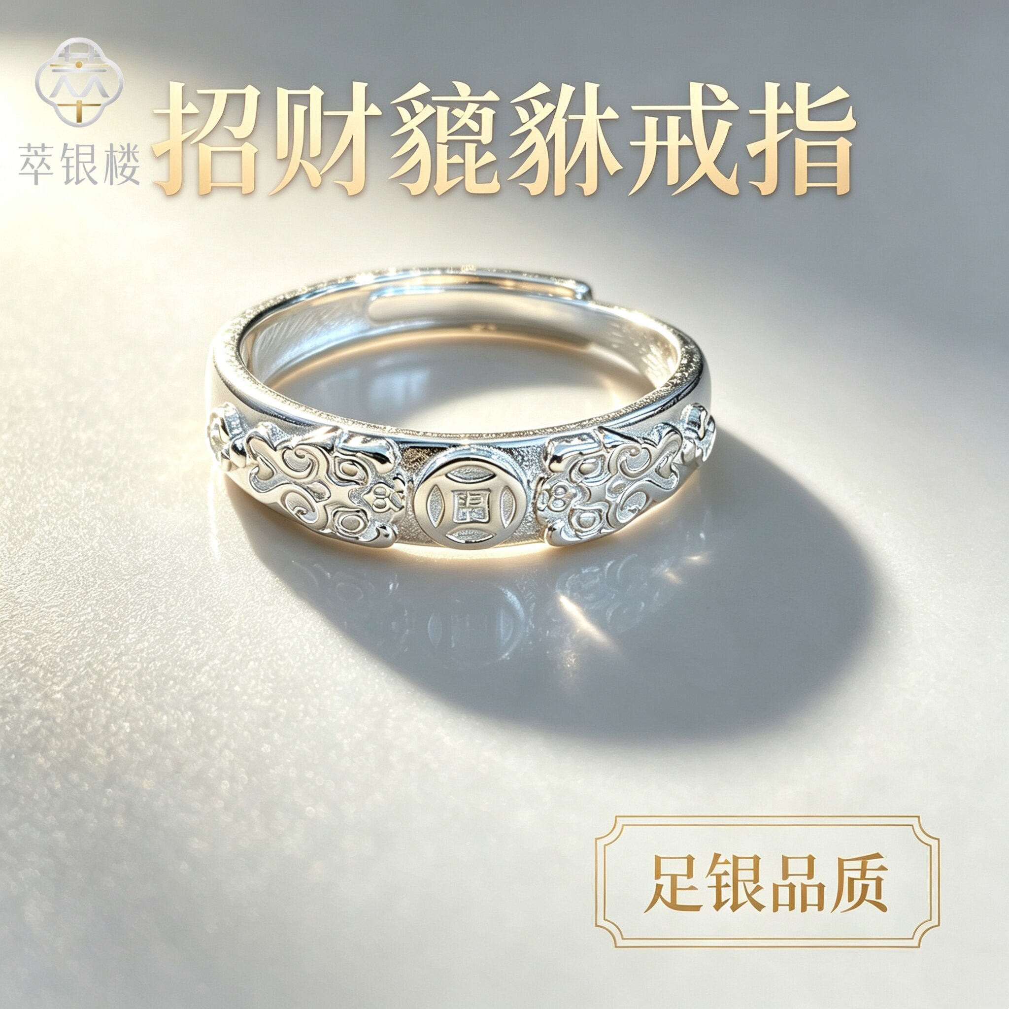 纯银貔貅戒指男女款轻奢