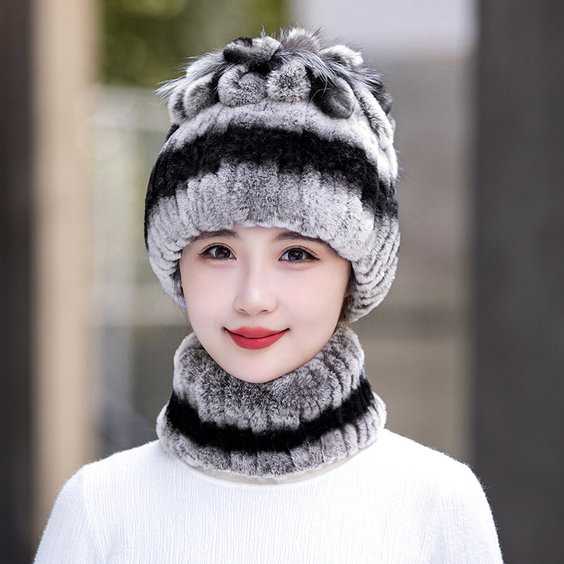 獭兔毛帽子女冬季脖套防寒保暖
