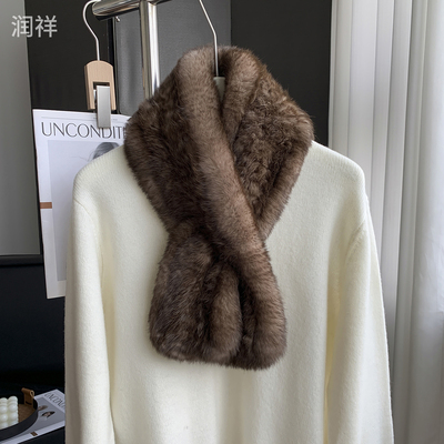 韩版手工编织兔毛皮草围巾女秋冬加厚保暖仿紫貂毛围脖高级感百搭