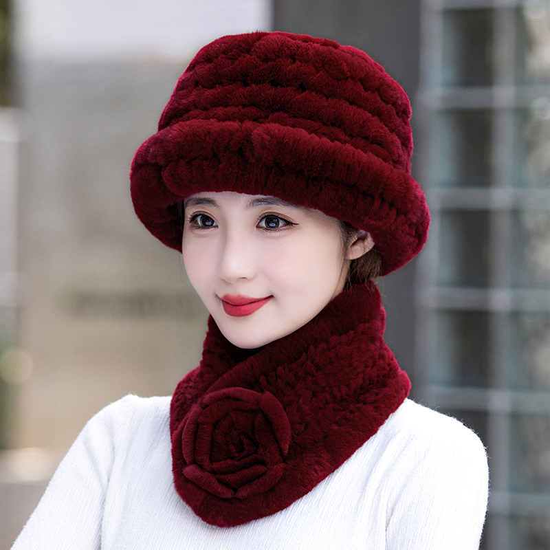 皮草帽子女奶奶冬天獭兔毛老太太中老年人冬季加厚保暖妈妈帽围巾