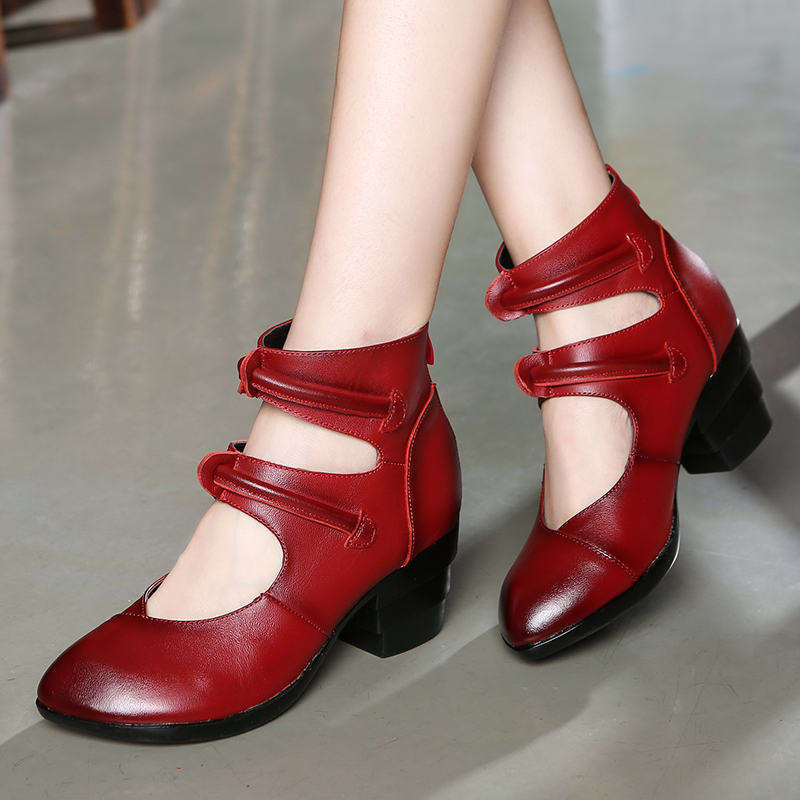 品牌尖头民族风高粗跟广场舞鞋