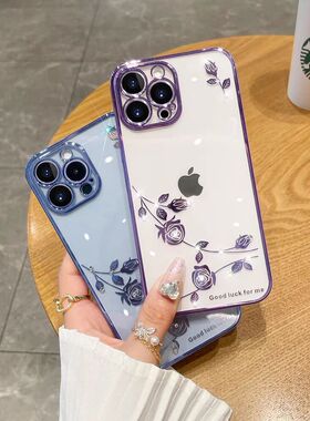 适用苹果17promax手机壳新款iphone15硅胶透明16promax水钻玫瑰花14PRO镜头全包13防摔软壳保护12女男高级感