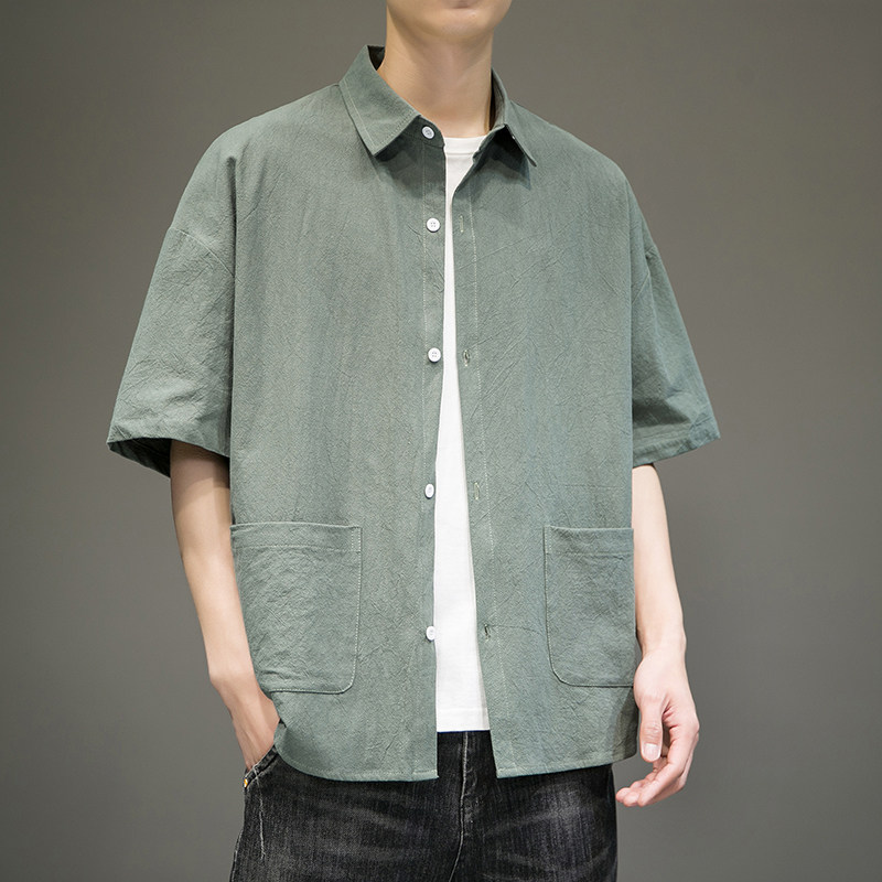 2023春夏新款男风复古短袖大码衬衫上衣414-H001-F38,男装衬衫,四季星座414