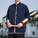 2024夏款风仿麻汉服短袖衬衫414-H008-F60，男装衬衫，四季星座414