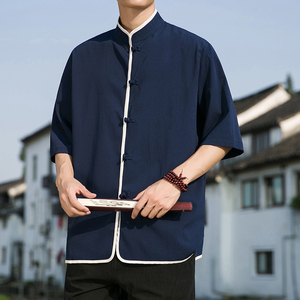 2024夏款风仿麻汉服短袖衬衫414-H008-F60图片